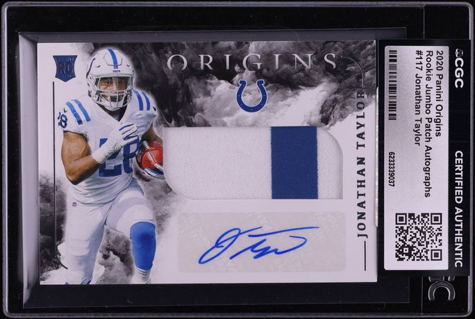 2020 Panini Origins Jumbo Jonathan Taylor ROOKIE PATCH AUTO #117 CGC AUTH