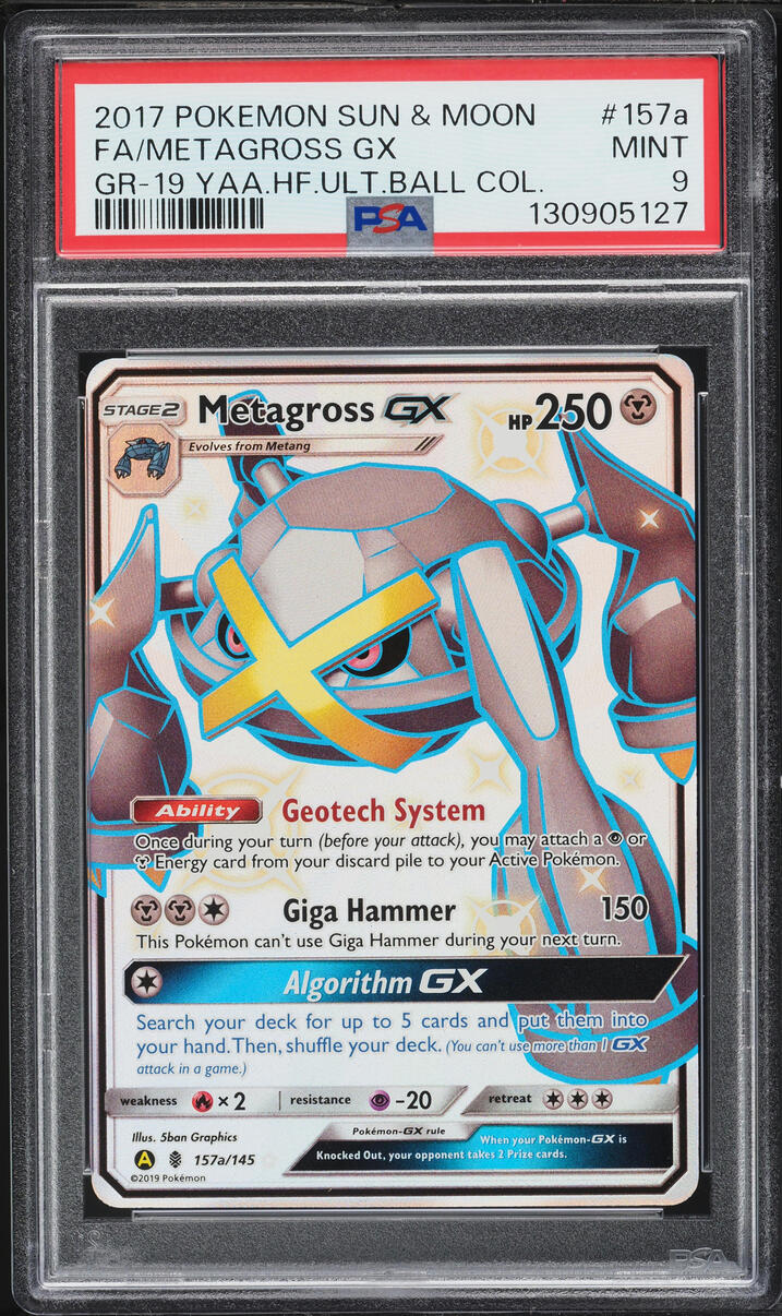 2019 Pokemon Sun & Moon Hidden Fates Full Art Shiny Metagross GX #157a PSA 9 MINT