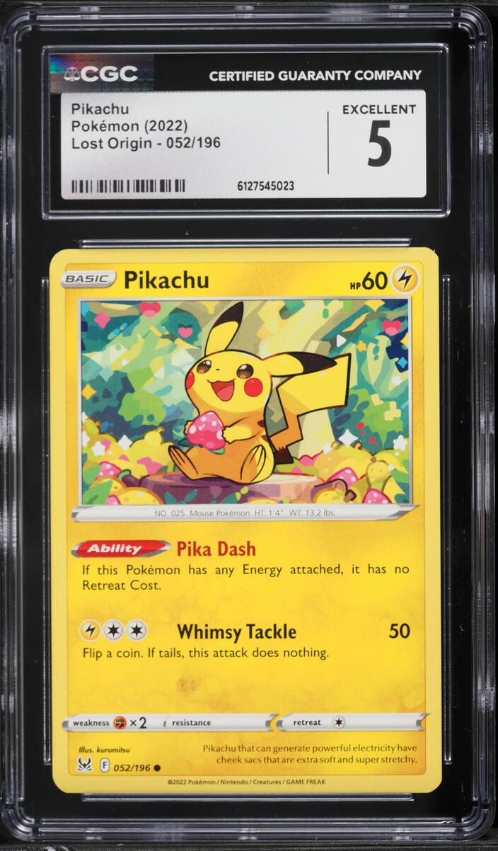 2022 Pokemon Sword & Shield Lost Origin Pikachu #52 CGC 5 EX