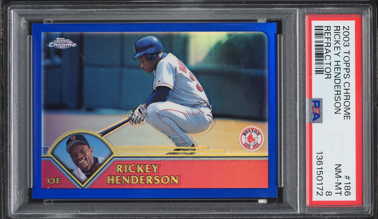 2003 Topps Chrome Refractor Rickey Henderson /699 #186 PSA 8 NM-MT