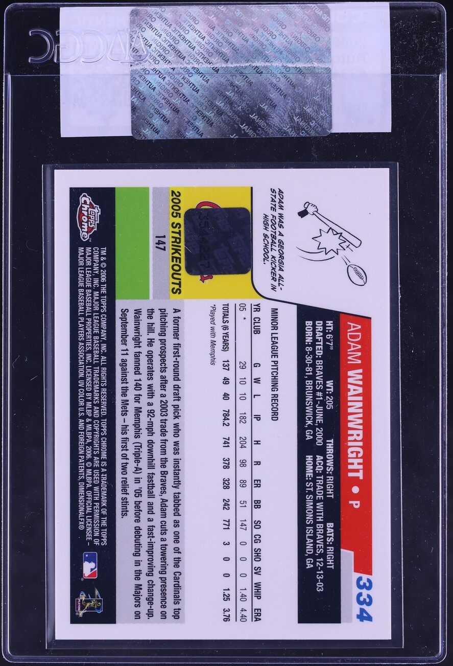 2006 Topps Chrome Adam Wainwright ROOKIE AUTO #334 CGC AUTH