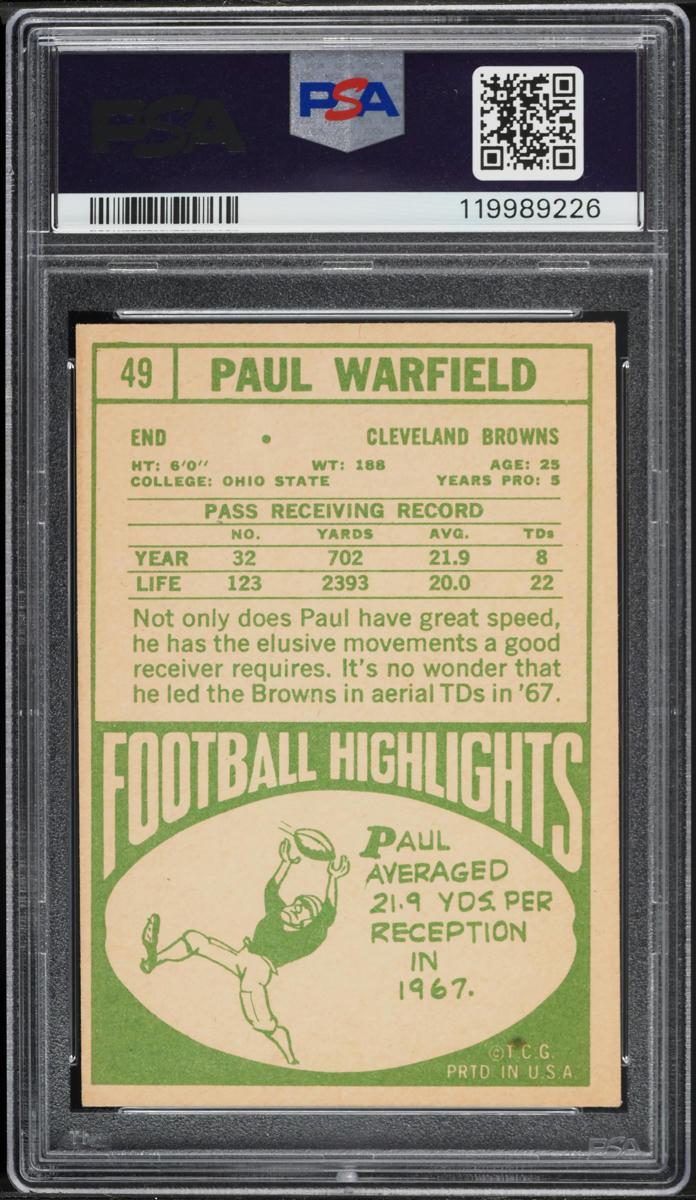 1968 Topps Football Paul Warfield #49 PSA 4 VGEX