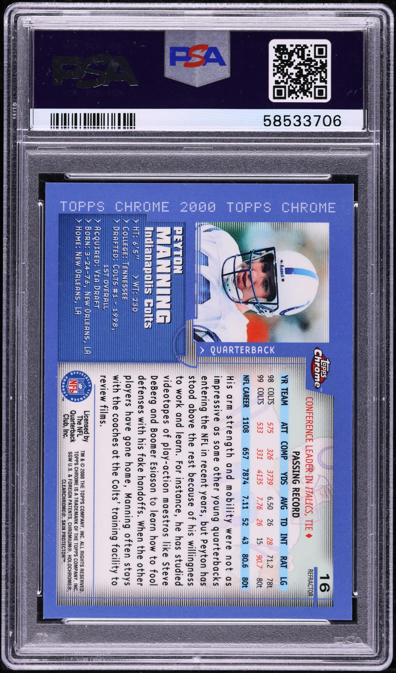 2000 Topps Chrome Refractor Peyton Manning #16 PSA 9 MINT