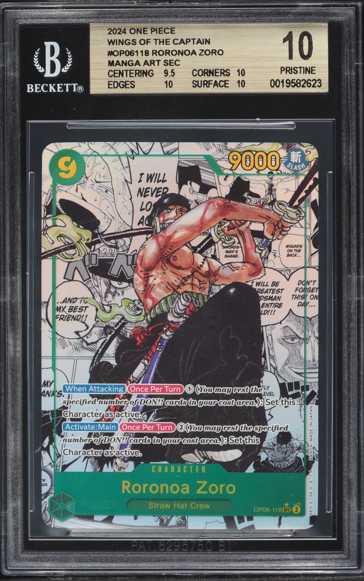 2024 One Piece Wings Of the Captain SEC Manga Art Roronoa Zoro #OP06-118 BGS 10 PRISTINE