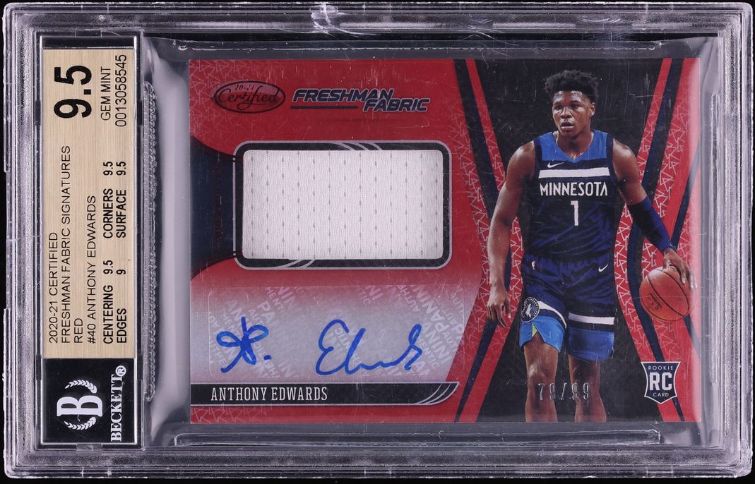 2020 Panini Certified Freshman Fabric Red Anthony Edwards ROOKIE PATCH AUTO /99 #FF-EDW BGS 9.5 - Photo 1