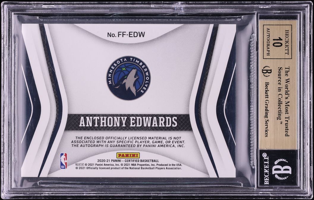 2020 Panini Certified Freshman Fabric Red Anthony Edwards ROOKIE PATCH AUTO /99 #FF-EDW BGS 9.5 - Photo 2