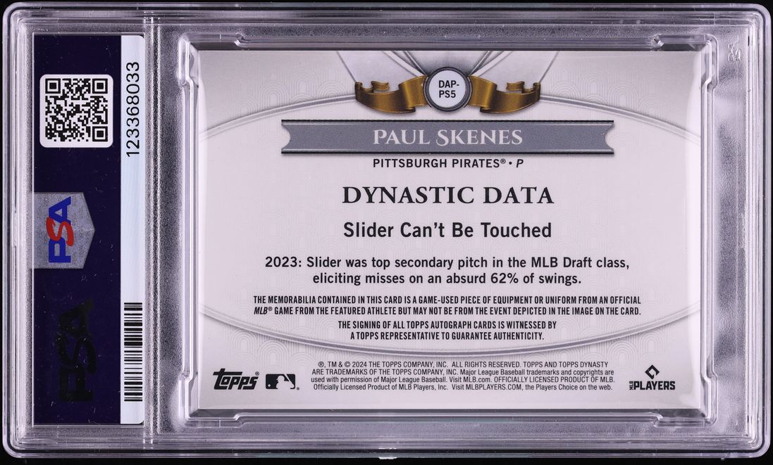2024 Topps Dynasty Paul Skenes ROOKIE PATCH AUTO /10 #DAP-PS5 PSA 8 NM-MT - Photo 2