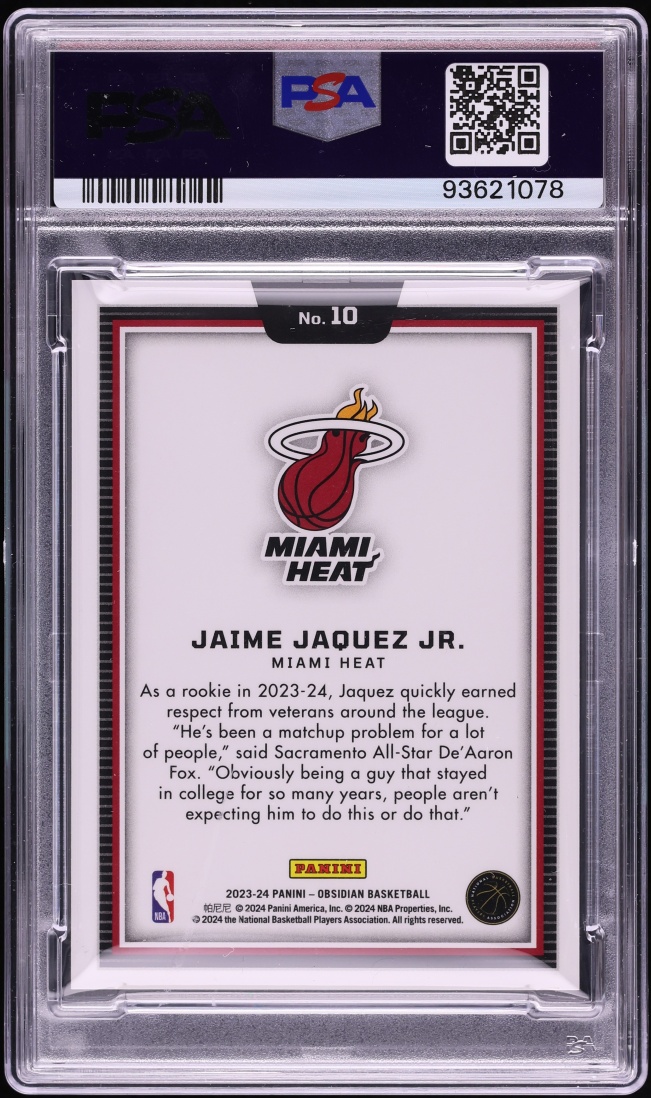 2023 Panini Obsidian Black Color Blast Jaime Jaquez Jr. ROOKIE #10 PSA 10 GEM MINT - Photo 2