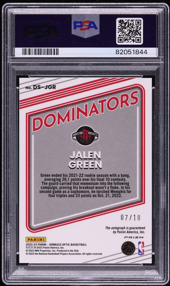 2022 Donruss Optic Dominators Gold Prizm Jalen Green AUTO DNA 10 /10 #DS-JGR PSA 10 GEM MINT - Photo 2