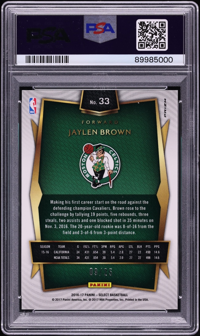2016 Select Tie-Dye Prizm Jaylen Brown ROOKIE /25 #33 PSA 10 GEM MINT - Photo 2
