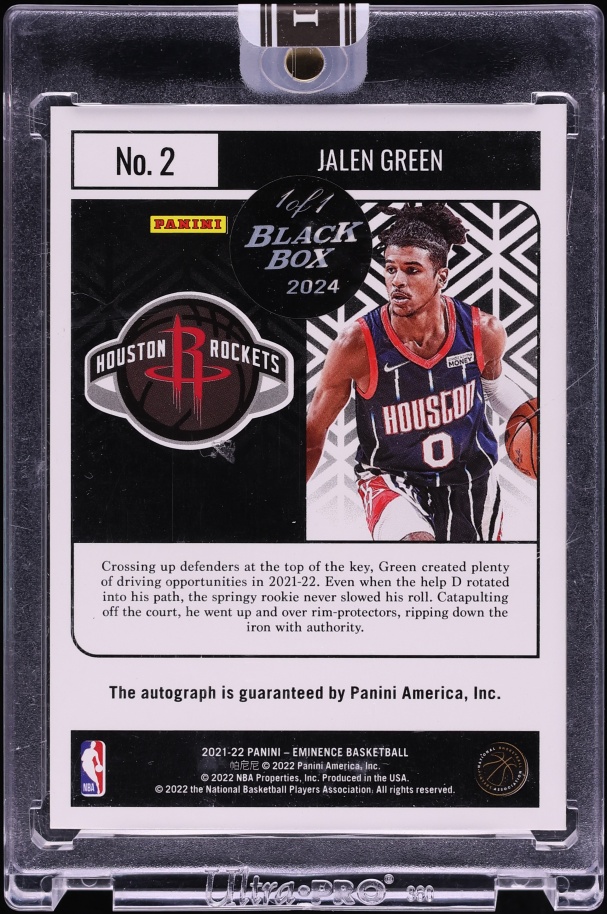 2021 Panini Eminence '24 Black Box Jalen Green ROOKIE AUTO 1/1 #2 - Photo 2