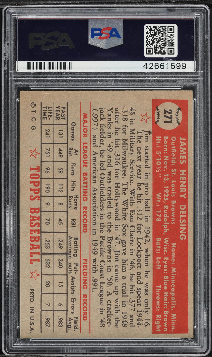 1952 Topps Jim Delsing #271 PSA 7 NRMT