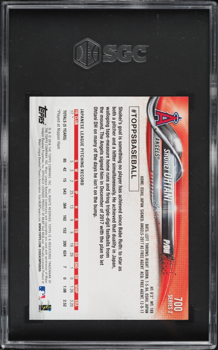 2018 Topps Shohei Ohtani ROOKIE #700 SGC 10 GEM MINT