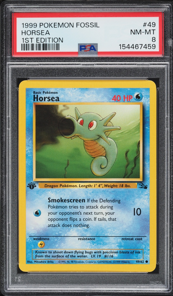 1999 Pokemon Fossil 1st Edition Horsea #49 PSA 8 NM-MT