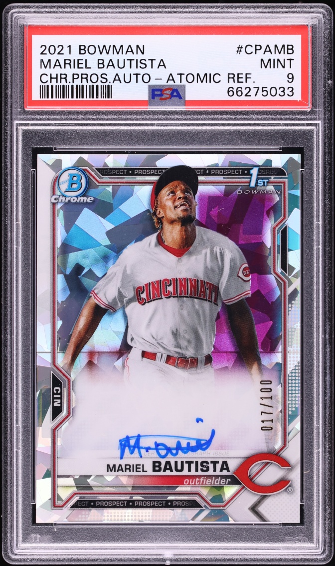 2021 Bowman Chrome Atomic Refractor Mariel Bautista PROSPECT AUTO /100 #CPA-MB PSA 9 MINT