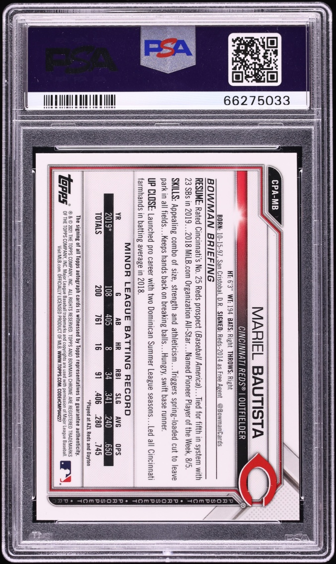 2021 Bowman Chrome Atomic Refractor Mariel Bautista PROSPECT AUTO /100 #CPA-MB PSA 9 MINT