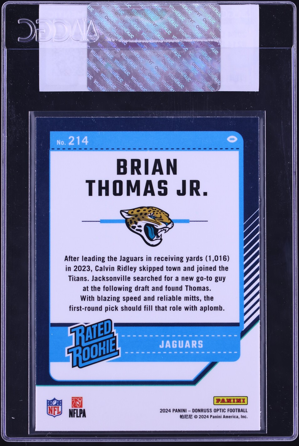 2024 Donruss Optic Brian Thomas Jr. ROOKIE #214 CGC AUTH