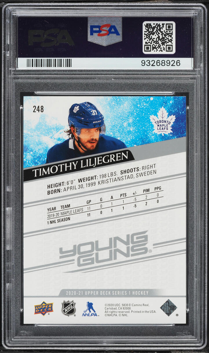 2020 Upper Deck Young Guns Timothy Liljegren ROOKIE #248 PSA 10 GEM MINT
