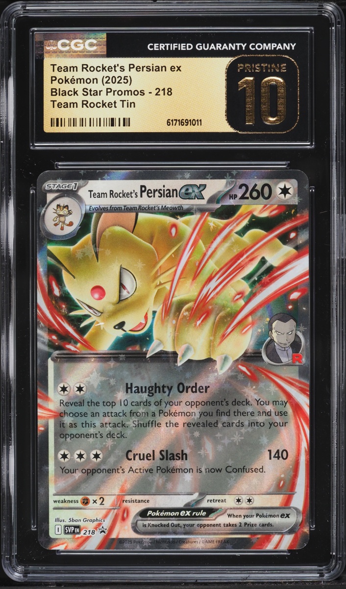 2025 Pokemon Scarlet & Violet Promo Tin Holo Team Rocket's Persian ex #218 CGC 10 PRISTINE
