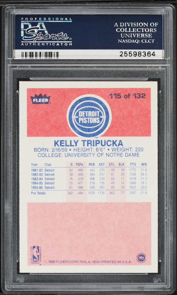 1986 Fleer Basketball Kelly Tripucka ROOKIE #115 PSA 10 GEM MINT