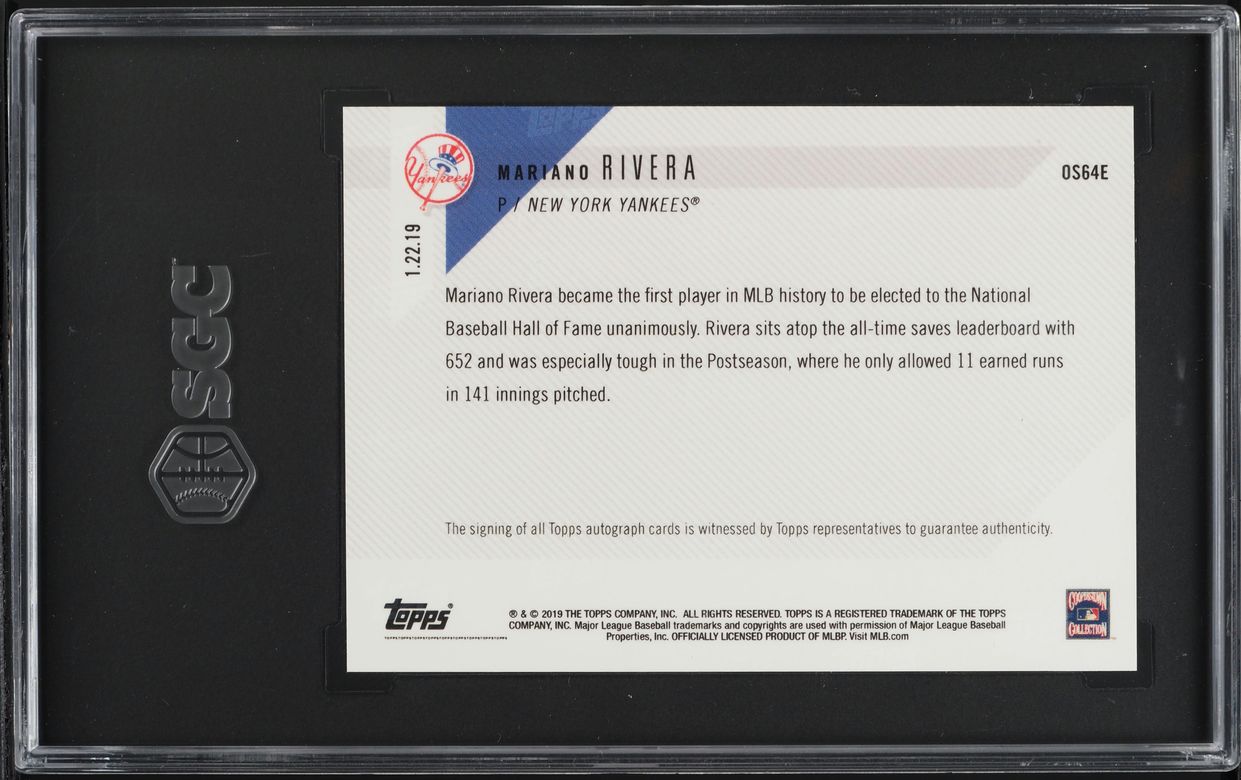 2019 Topps Now Off-Season Mariano Rivera AUTO /5 #OS64E SGC 10 GEM MINT
