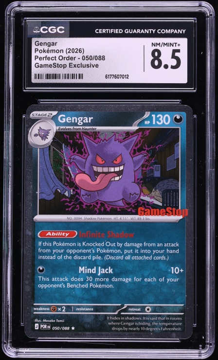 2026 Pokemon Mega Evolution Perfect Order GameStop Exclusive Gengar #50 CGC 8.5 NM-MT+