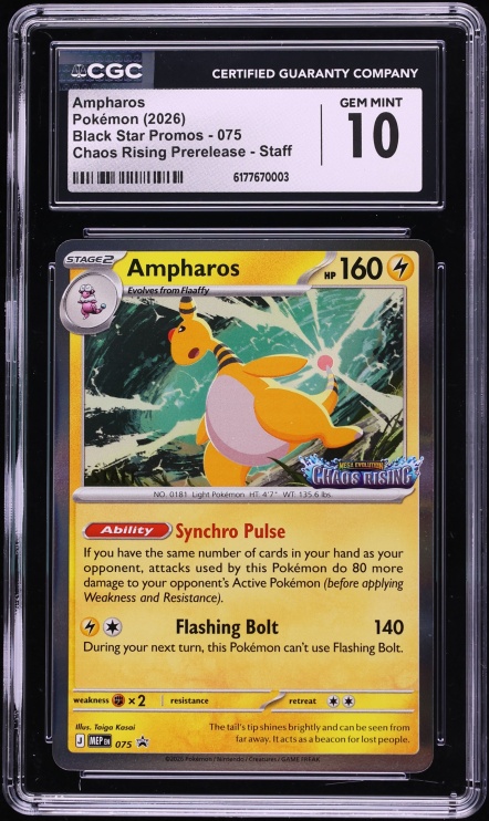 2026 Pokemon Mega Evolution Promo Chaos Rising Prerelease Staff Ampharos #75 CGC 10 GEM MINT