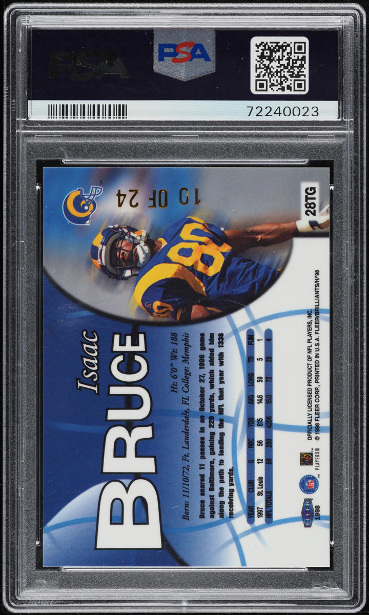 1998 Fleer Brilliants 24 Karat Gold Isaac Bruce /24 #28TG PSA 8 NM-MT