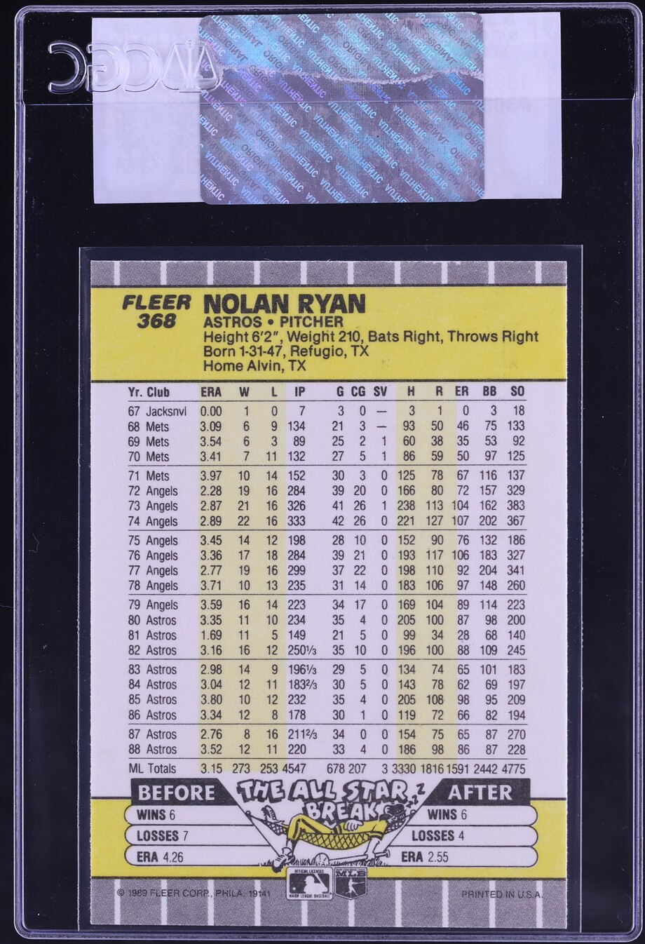 1989 Fleer Nolan Ryan #368 CGC AUTH