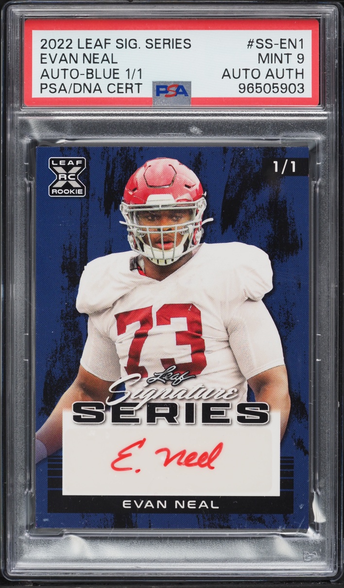 2022 Leaf Signature Series XRC Blue Evan Neal ROOKIE AUTO 1/1 #SS-EN1 PSA 9 MINT