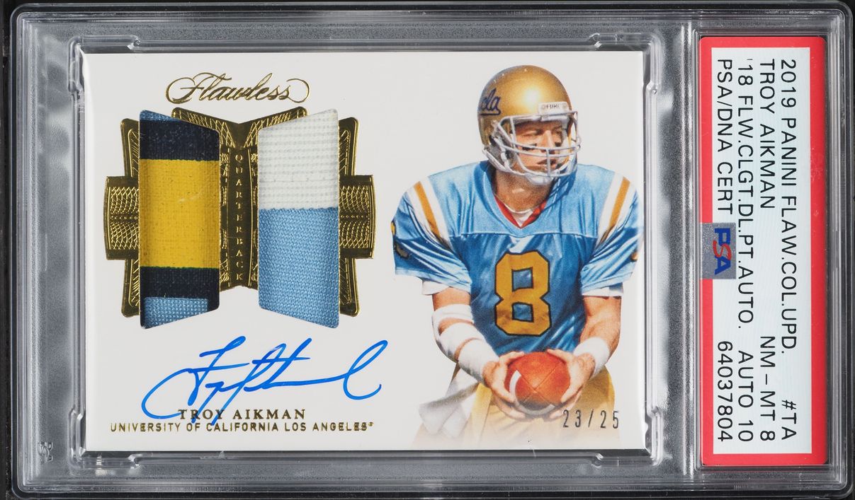 2019 Panini Flawless Collegiate Update '18 Dual Troy Aikman PATCH AUTO DNA 10 /25 #DPA-TA PSA 8