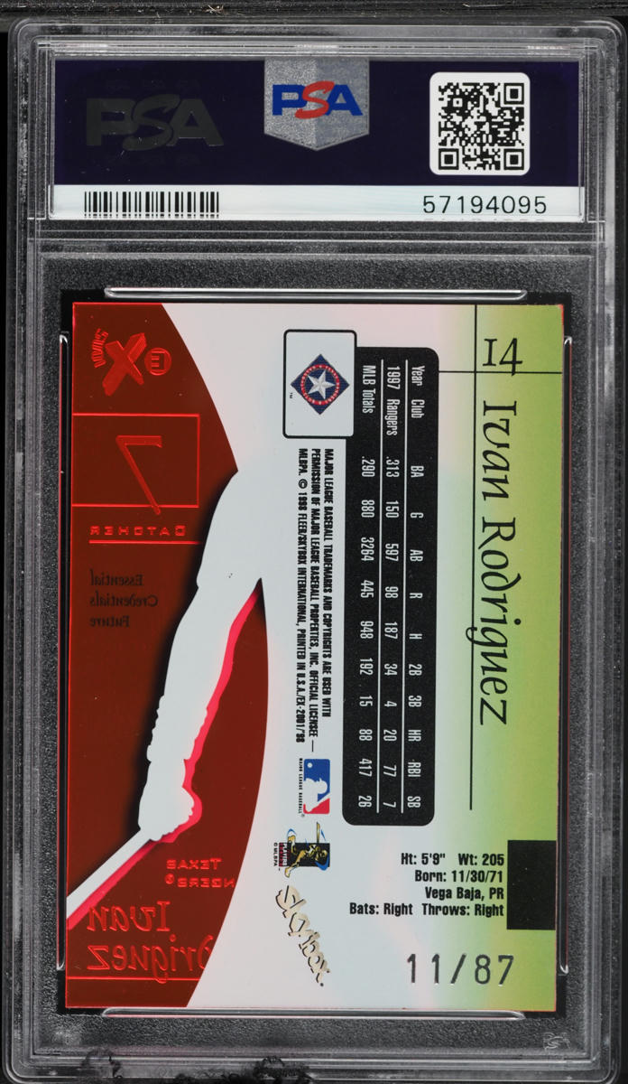 1998 Skybox E-X 2001 Essential Credentials Future Ivan Rodriguez /87 #14 PSA 6 EXMT