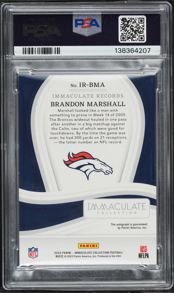 2023 Immaculate Collection Records Brandon Marshall AUTO DNA 10 /49 #IR-BMA PSA AUTH