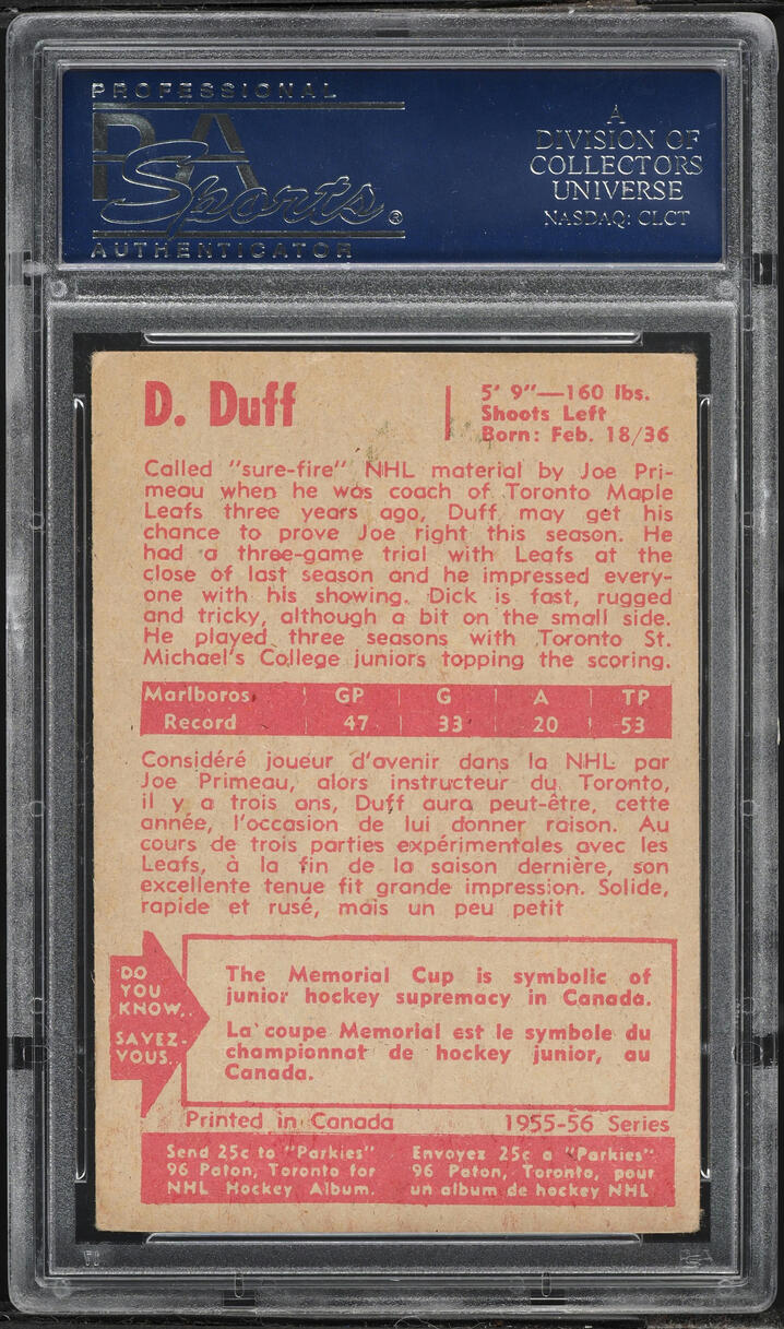 1955 Parkhurst Dick Duff ROOKIE #18 PSA 4 VGEX