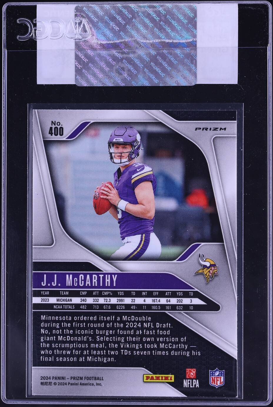 2024 Panini Prizm Green J.J. McCarthy ROOKIE #400 CGC AUTH