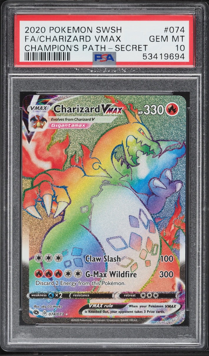 2020 Pokemon Sword & Shield Champion's Path Rainbow Rare Charizard VMAX #74 PSA 10 GEM MINT