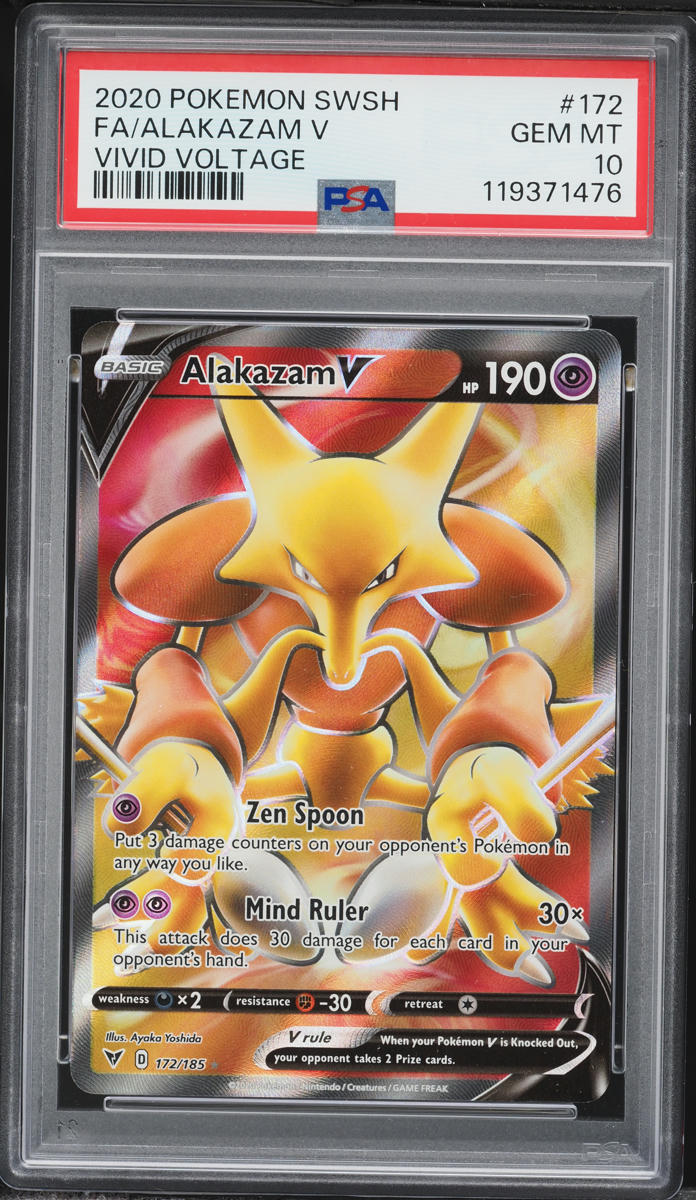 2020 Pokemon Sword & Shield Vivid Voltage Full Art Alakazam V #172 PSA 10 GEM MINT