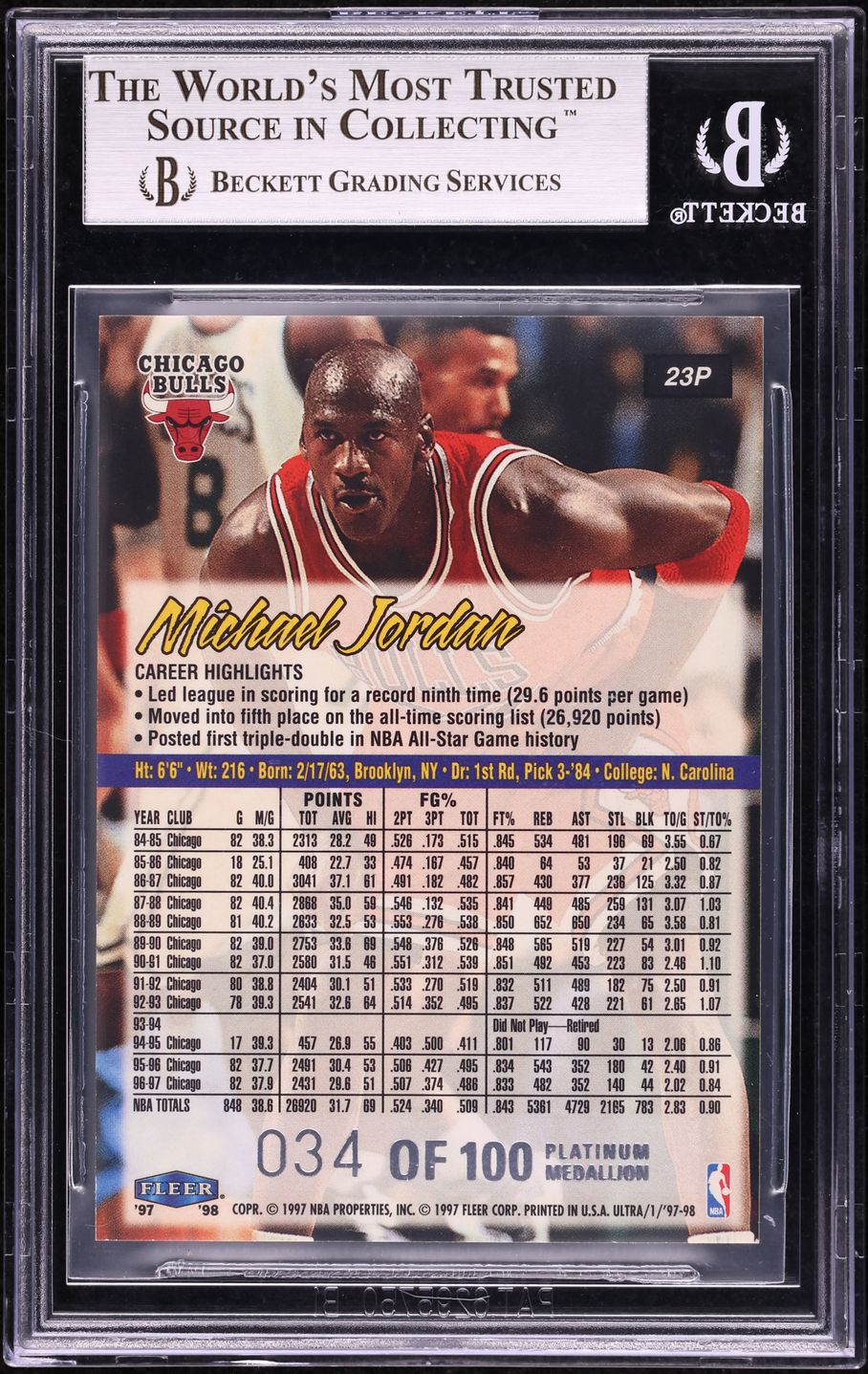 1997 Ultra Platinum Medallion Michael Jordan /100 #23P BGS 8.5 NM-MT+