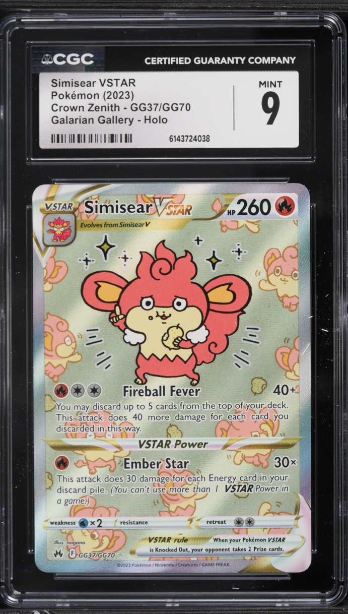 2023 Pokemon Sword & Shield Crown Zenith Alt Art Simisear VSTAR #GG37 CGC 9 MINT