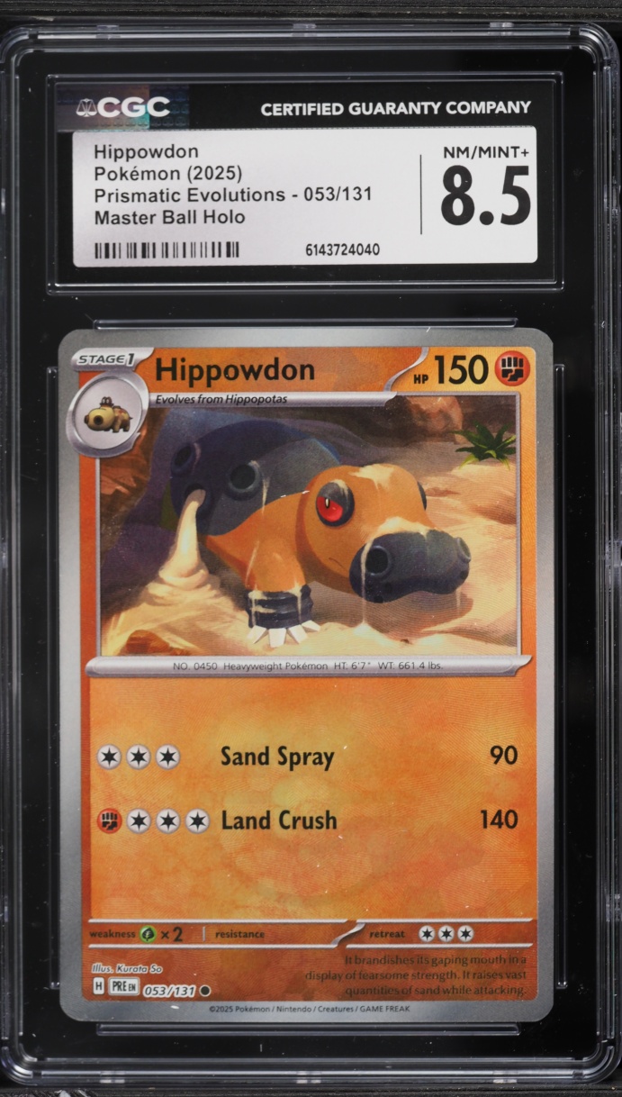 2025 Pokemon Scarlet & Violet Prismatic Evolutions Master Ball Holo Hippowdon #53 CGC 8.5