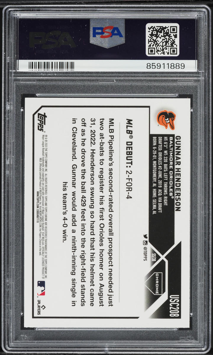 2023 Topps Chrome Update Refractor Gunnar Henderson ROOKIE #USC208 PSA 9 MINT