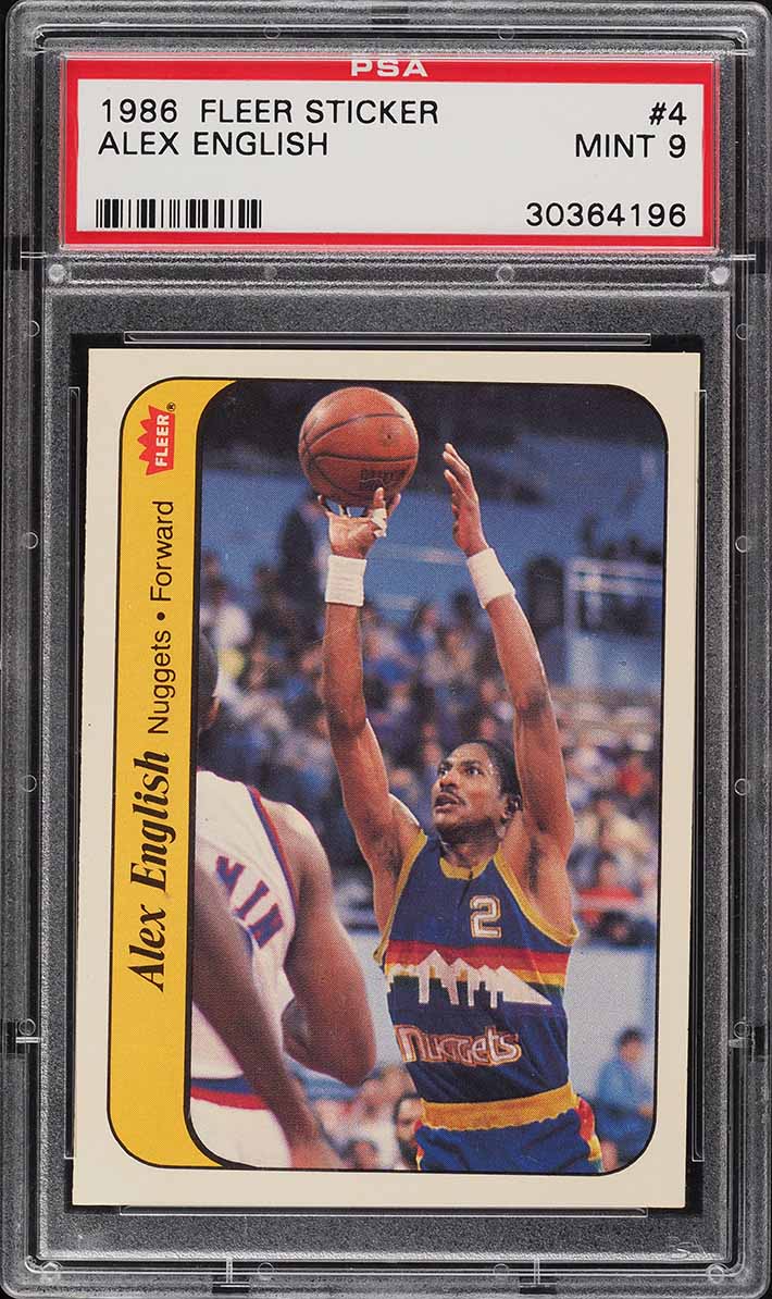 1986 Fleer Sticker Alex English #4 PSA 9 MINT