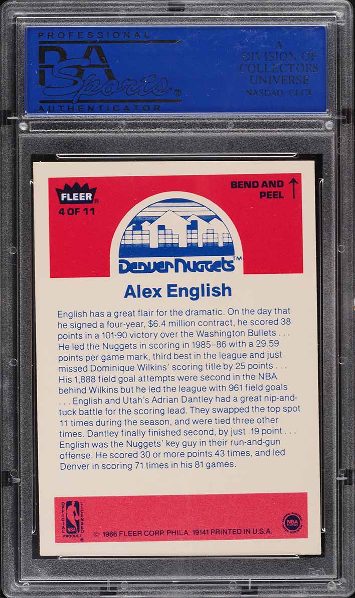1986 Fleer Sticker Alex English #4 PSA 9 MINT