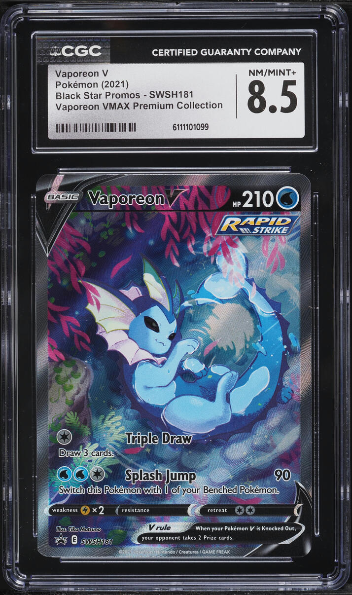 2021 Pokemon SWSH Promo VMAX Premium Collection Full Art Vaporeon V #SWSH181 CGC 8.5 NM-MT+