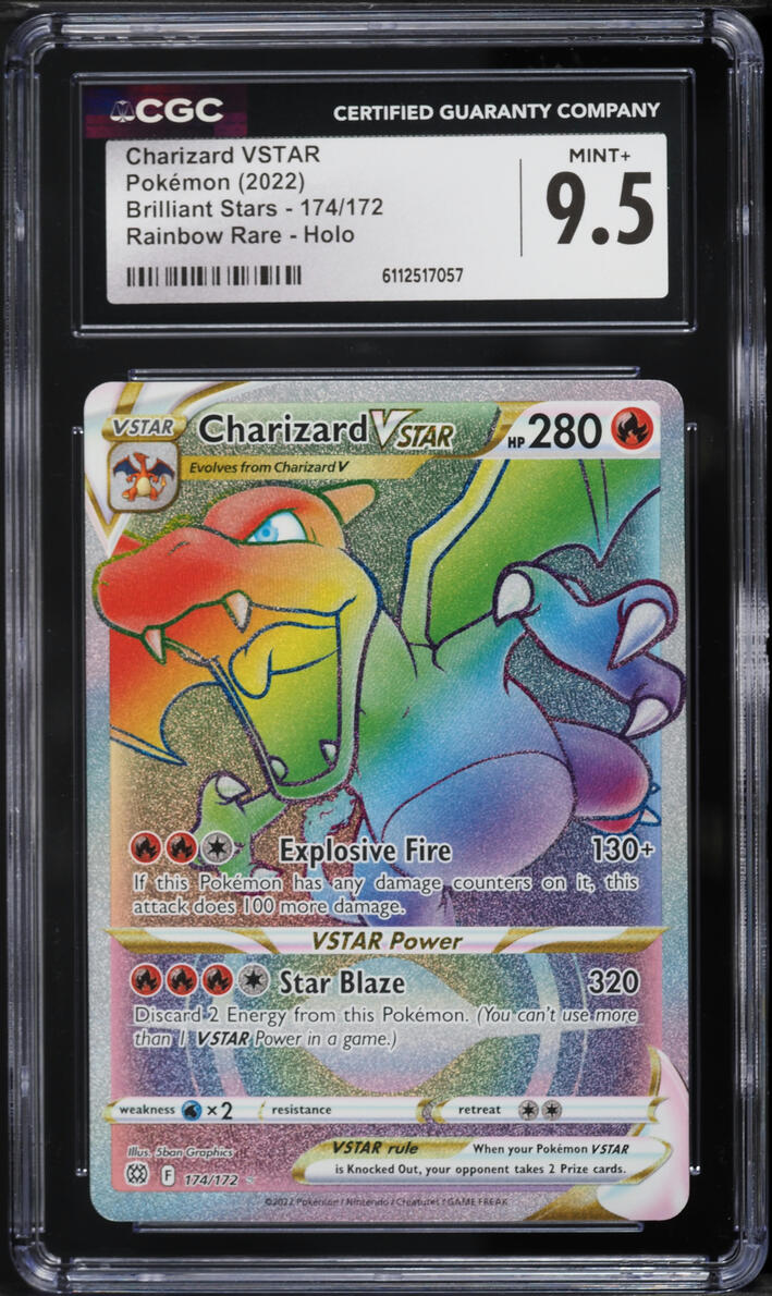 2022 Pokemon Sword & Shield Brilliant Stars Rainbow Rare Charizard VSTAR #174 CGC 9.5 MINT+