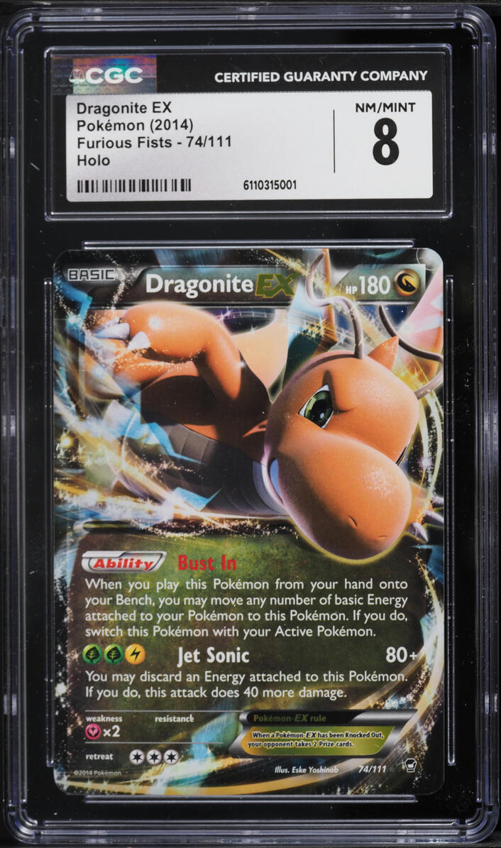 2014 Pokemon XY Furious Fists Holo Dragonite EX #74 CGC 8 NM-MT