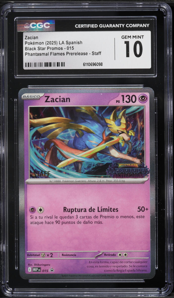 2025 Pokemon Spanish Mega Evolution Promo Phantasmal Flames Prerelease Staff Zacian #15 CGC 10