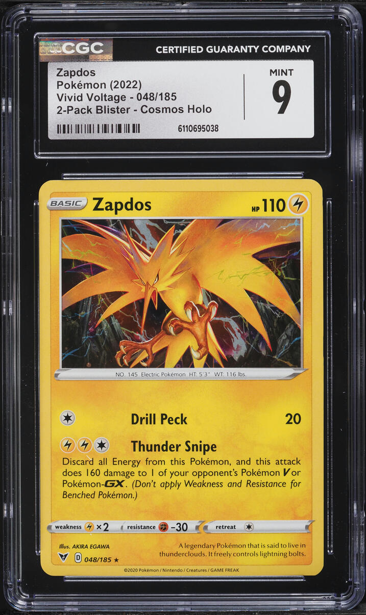 2022 Pokemon Sword & Shield Black Star Promo Vivid Voltage Zapdos #48 CGC 9 MINT