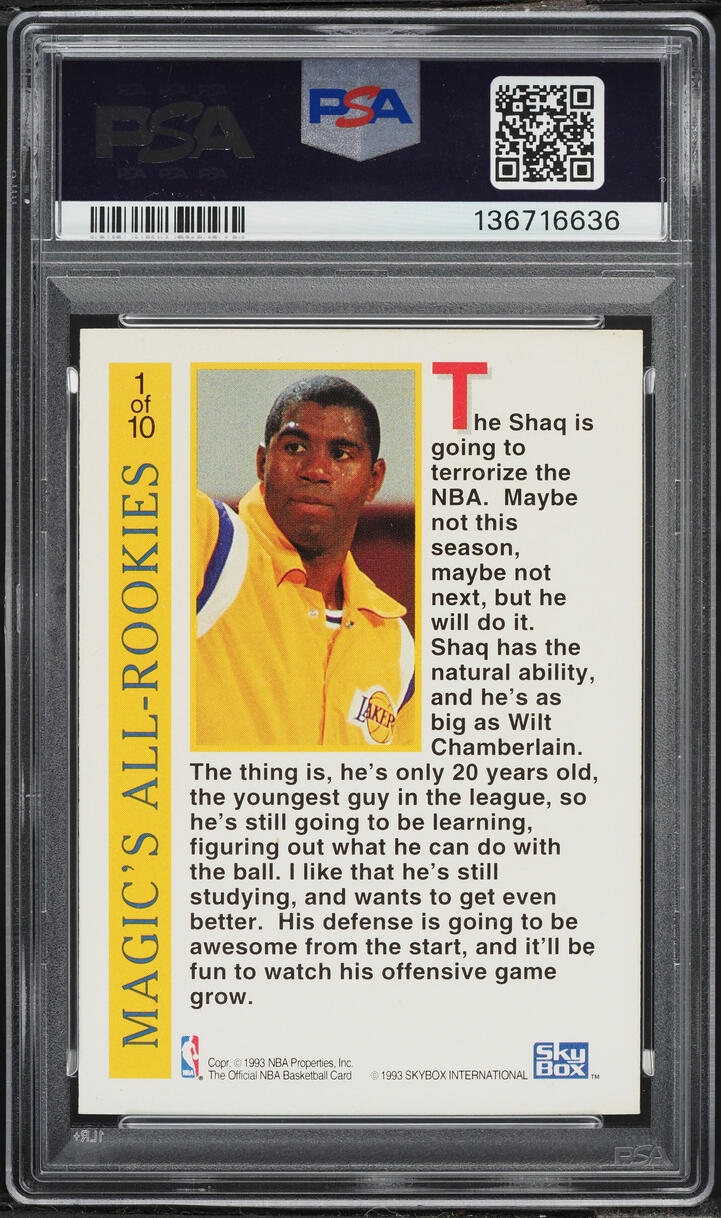 1992 Hoops Magics All-Rookie Team Shaquille O'Neal ROOKIE #1 PSA 5 EX
