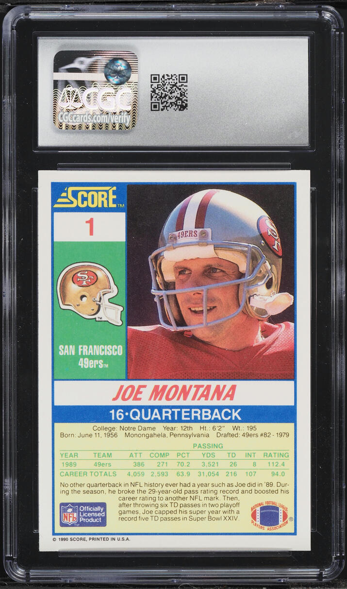 1990 Score Football Joe Montana #1 CGC 8.5 NM-MT+